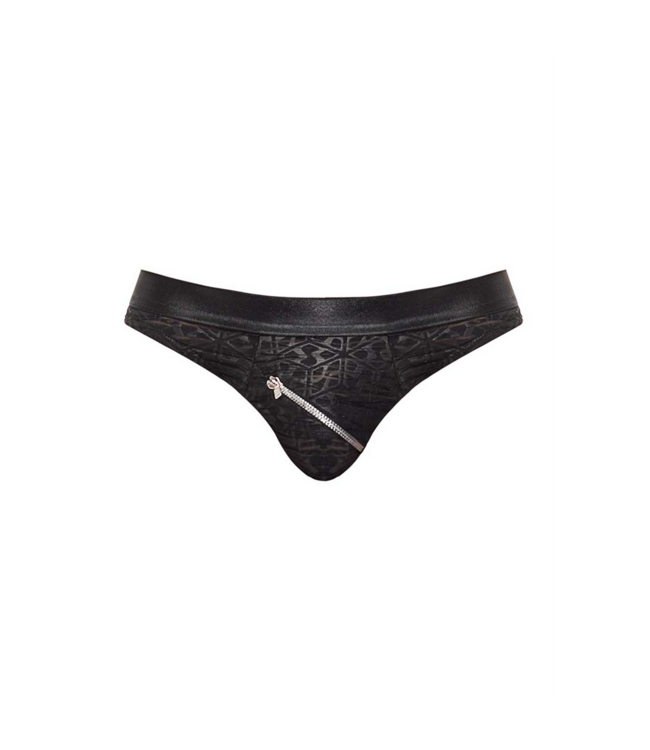 Male Power Stilvoller Zip-Bikini S – Schwarz mit Wetlook und abstraktem Muster