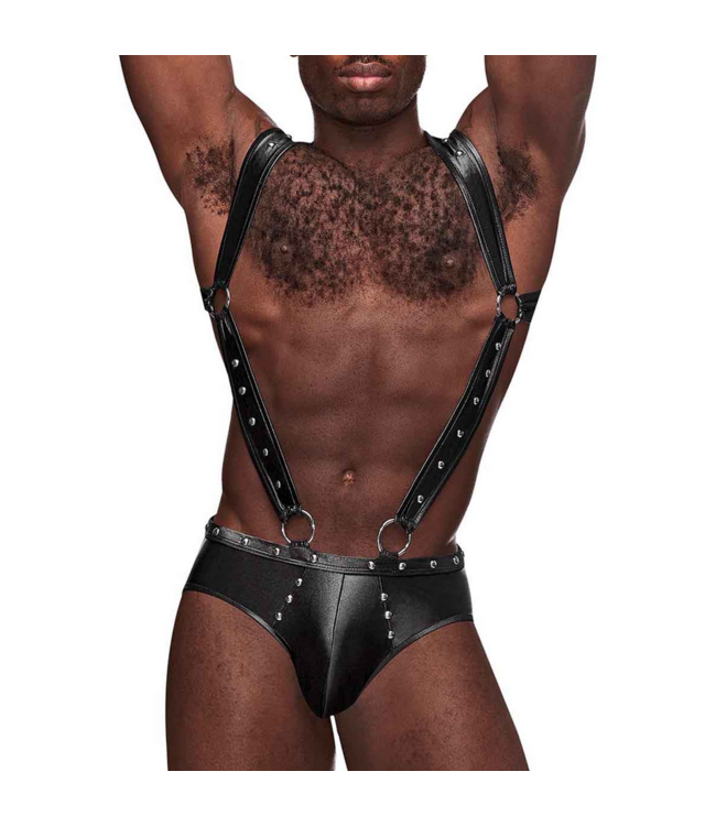 Male Power Uranus Jock Briefs Black S/M - Stylish Harness with Suspenders