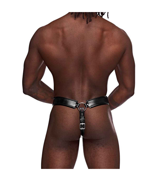 Male Power Taurus Kuisheidsstring Zwart - Comfortabel & Stijlvol Pu-Leer met Lock