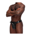 Male Power Taurus Chastity Cage Thong - Black PU Leather, Adjustable T-Back