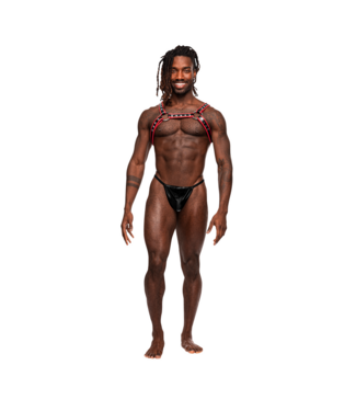 Male Power Male Power Imitatie Leren Borstharnas Zwart/Rood | Verstelbaar & Stoer