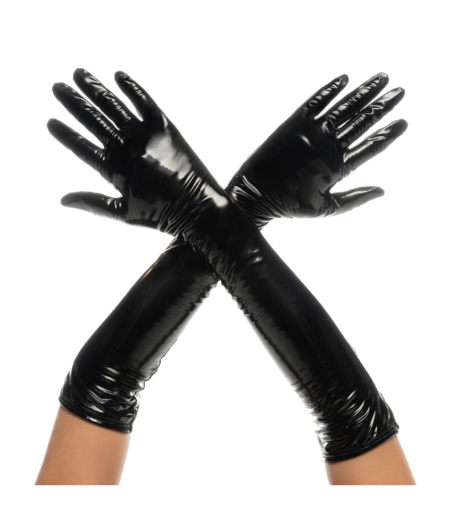 Mapalé Edgy Cruella Handschoenen L/Xl Zwart Vinyl met Verstelbaar Trekkoord