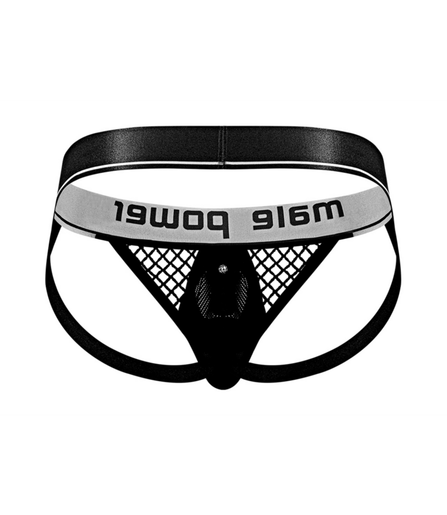 Male Power Luxury Cock Ring Jock L/XL Black - Stylish Comfort with Snap-Off Pouch