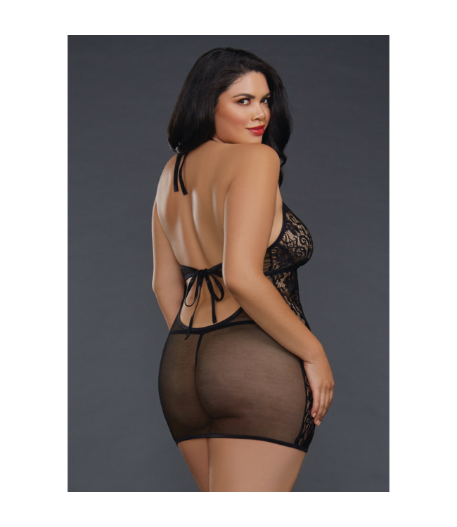 Dreamgirl Elegant Plus Size Fishnet & Lace Chemise with Keyhole Detail