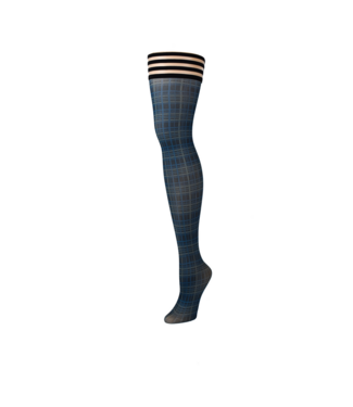 Kix'ies Marineblauwe Ruitpatroon Thigh High Kousen – Stijlvol en Comfortabel