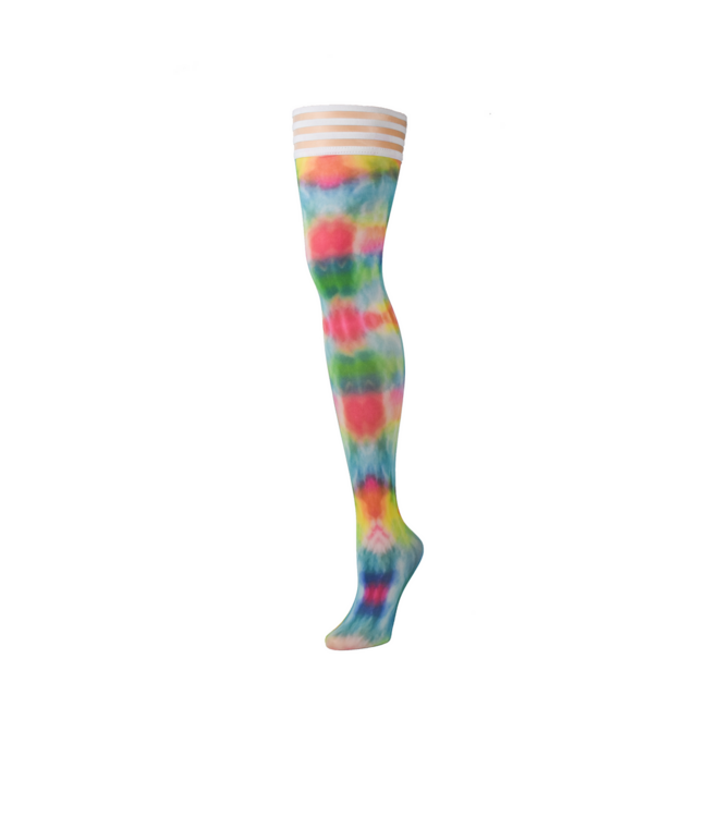 Kix'ies Kix’ies Gilly Hoogste Kousen - Kleurrijke Regenboog Tie-Dye voor Feestjes!