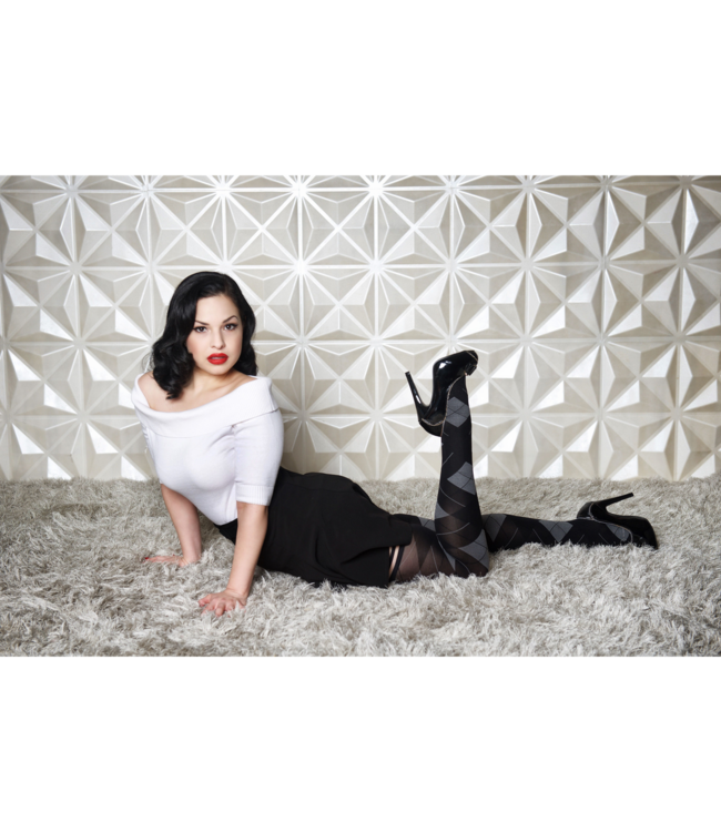Kix'ies Kix'ies Bovenbeen Panty D Zwart | Elegante Argyle Kousen voor Elk Moment