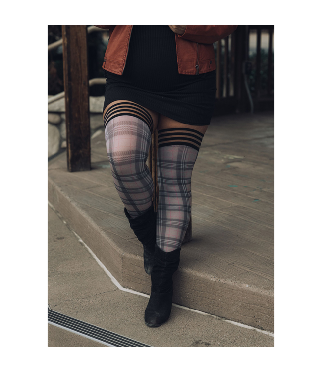 Kix'ies Lori Grey Knee Highs with Grip | Stylish Checkered Design by Kix’ies