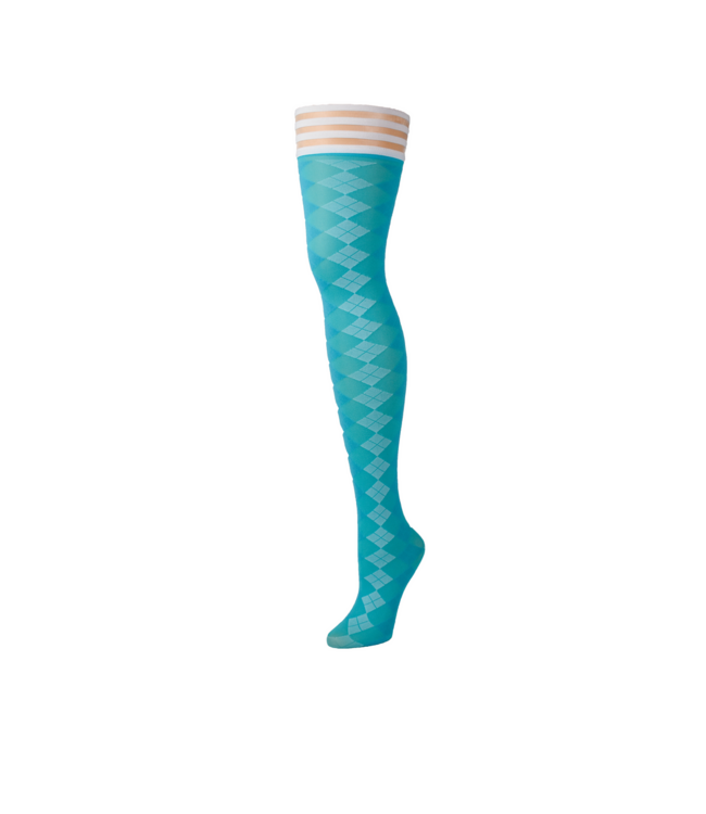 Kix'ies Stylish Blue Argyle Thigh-High Golf Socks with Non-Slip Grip