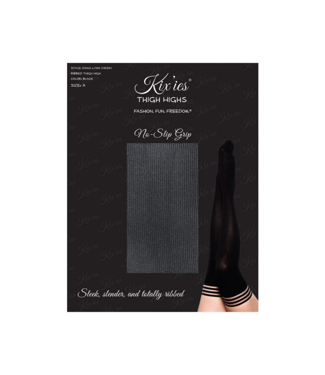 Kix'ies Dana Lynn Black Ribbed Thigh High Stay-Ups | Comfort & Style Kix'ies