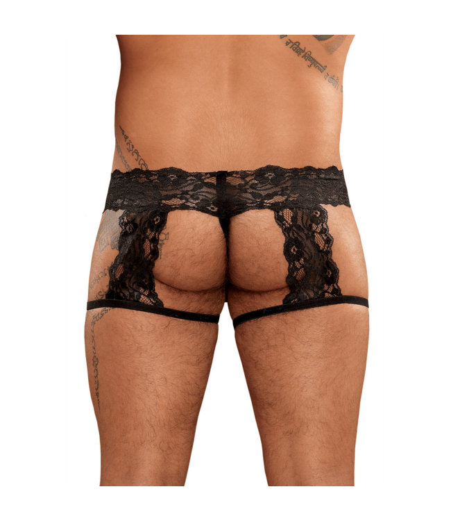 Male Power Scandal-Lace G-String Suspender Shorts - Black | Male Power S/M