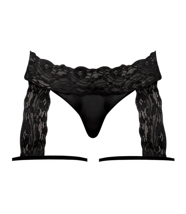 Male Power Scandal-Lace G-String Suspender Shorts - Black | Male Power S/M