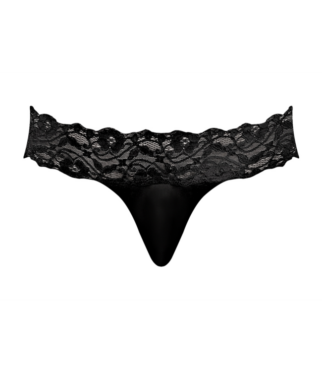 Male Power Verleidelijke Scandal-Lace Microstring met Kanten Tailleband - Zwart L/Xl