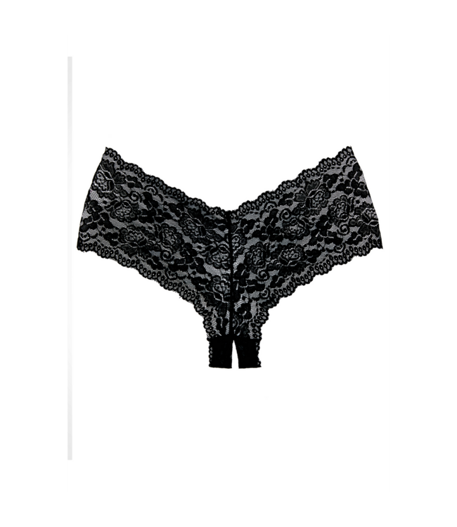 Allure Verleidelijke Kanten Booty Short Slip - One Size Zwart met Knooploze Twist