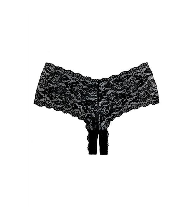 Allure Verleidelijke Kanten Booty Short Slip - One Size Zwart met Knooploze Twist