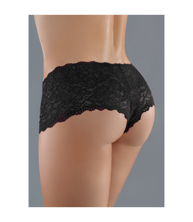 Allure Verleidelijke Kanten Booty Short Slip - One Size Zwart met Knooploze Twist
