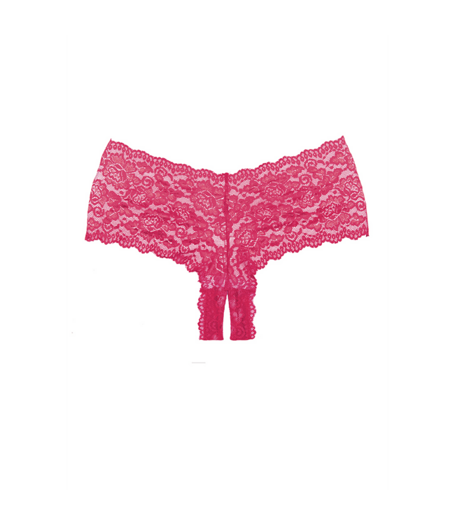 Allure Candy Apple Slip Rosa | Verführerische Spitzen-Booty-Shorts mit offenem Schritt