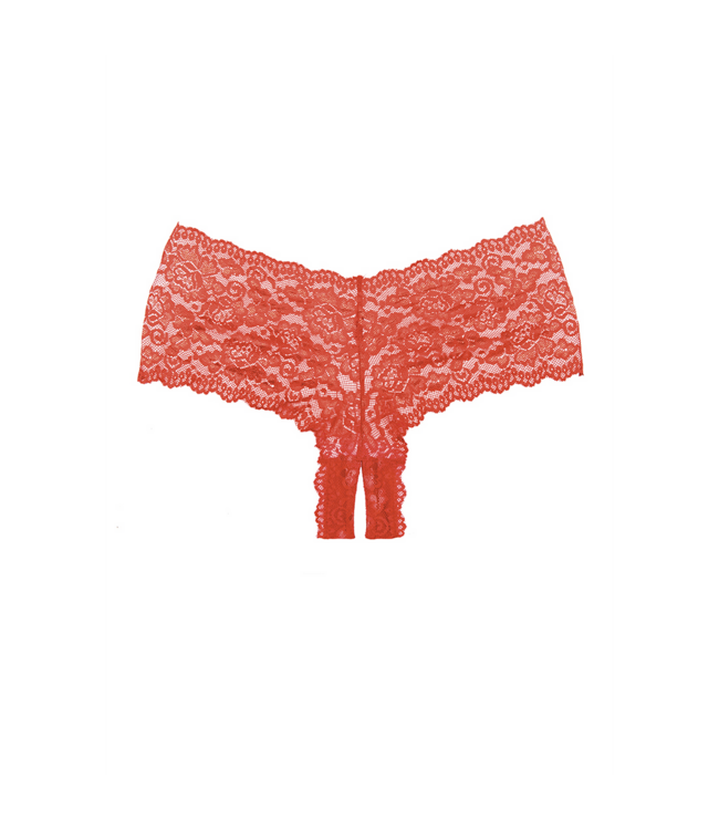 Allure Candy Apple Lace Crotchless Booty Shorts - One Size Red Elegance