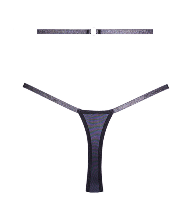 Allure Luxuriöser Spitzen- und Netzstring Schwarz mit verstellbaren Taillenbändern