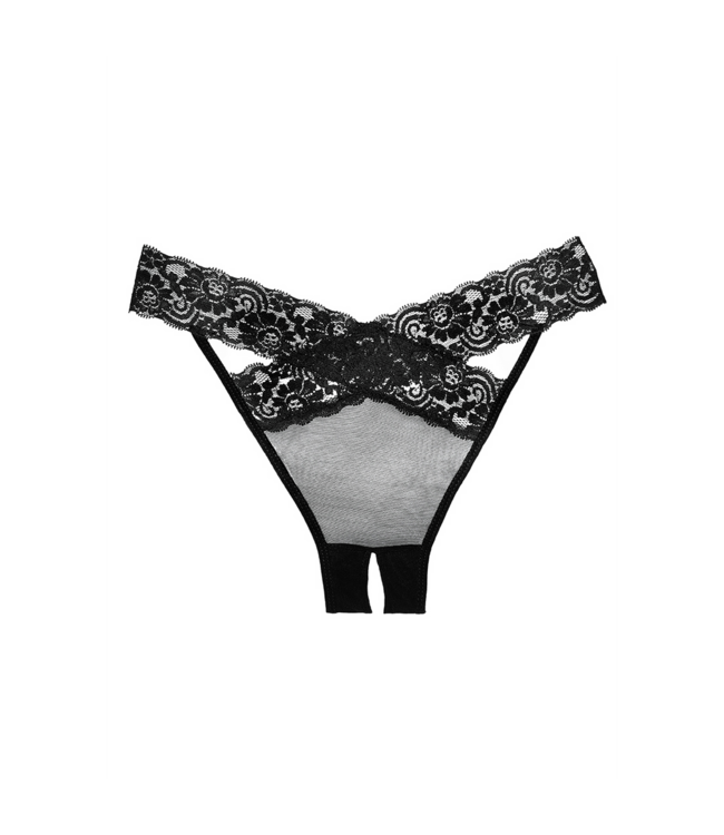 Allure Elegant Crotchless Knickers with Lace and Straps - One Size, Black