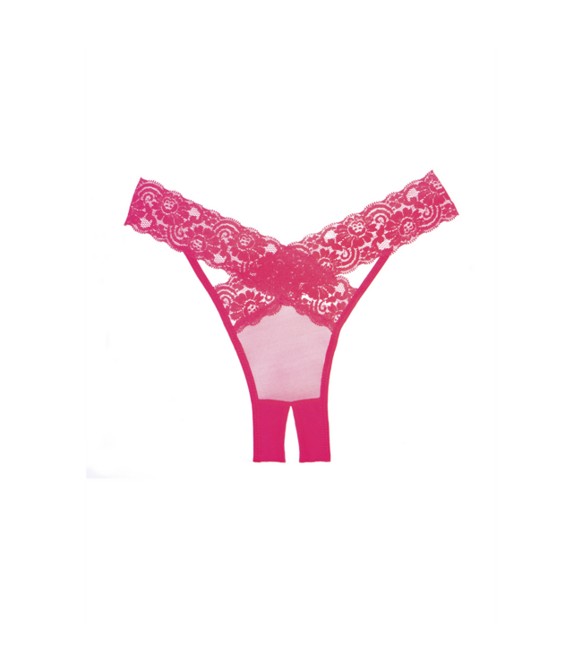 Allure Desire Crotchless Briefs with Lace & Cut-Outs - Allure Pink, One Size