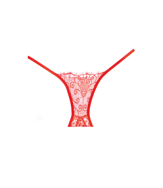 Allure Verführerische Spitzenstrumpfhose mit offenem Schritt in Rot