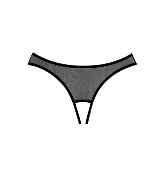 Allure Exposé Black Sheer Mesh Thong with Eyelash Lace and Bow