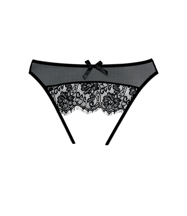 Allure Verleidelijke Sheer Mesh String met Wimperskant en Speelse Strik - One Size