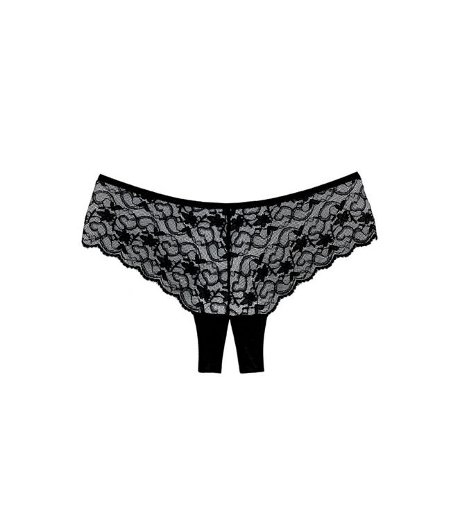 Allure Verführerischer Boy-Cut-Slip mit offener Spitze in Schwarz – Einheitsgröße
