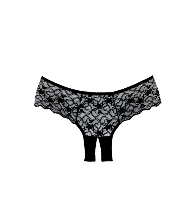 Allure Verführerischer Boy-Cut-Slip mit offener Spitze in Schwarz – Einheitsgröße