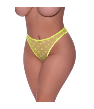 Magic Silk Hochtaillierter Micro Tanga in Lime – Verführerischer Slip mit Sternen