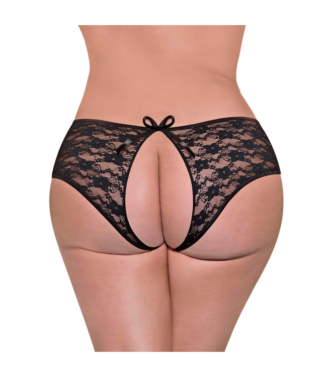 Magic Silk Lace Split Back Boy Short with Satin Bow - Sexy Elegance in Black