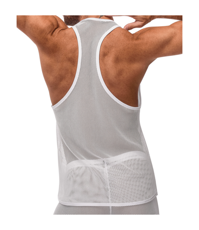 Male Power Sportieve Stretch Visnet Tanktop met Racerback - Wit | Male Power