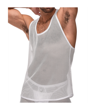 Male Power Male Power White Fishnet Racerback Tank Top - Stretchy Comfort Wear