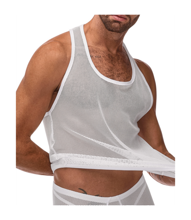 Male Power Stretch-Netz-Tanktop S/M Weiß von Male Power – Bequem & Stylisch