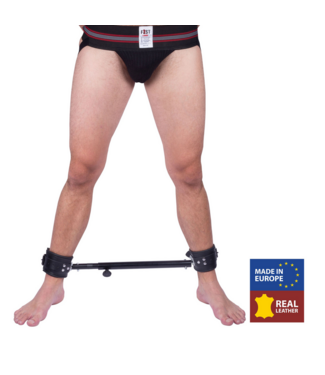 Red Leather Adjustable Metal Spreader Bar with Padded Leather Cuffs 35-60 cm