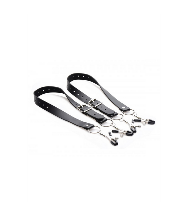 XR Brands Kinky Dij- en Schaamlipbandjes met Klemmen voor Intense BDSM Sensaties