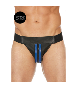 Ouch! Zachte Leren Jockstrap met Ritssluiting in Blauw - Perfecte Pasvorm S/M