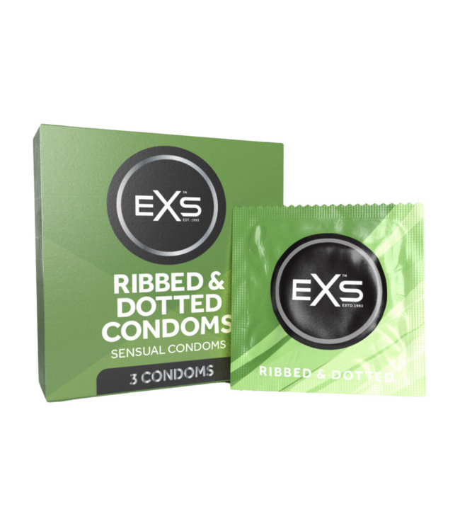 EXS EXS Ribbed & Dotted Latex Condoms - Extra Pleasure & Safety, 3 Pack
