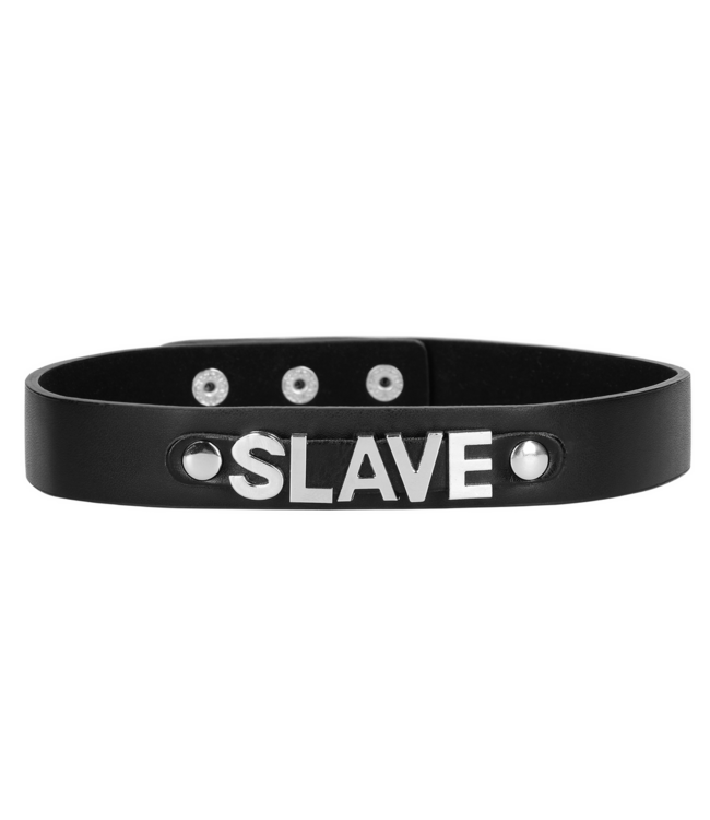 Ouch! Luxury Black PU Leather Slave Collar with Sparkling Diamonds