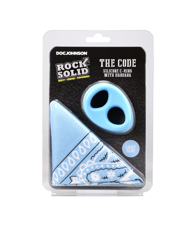 Doc Johnson The Code Light Blue Silicone Cock Ring & Bandana Set - Style & Comfort