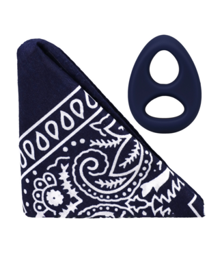 Doc Johnson The Code Navy Blue Silicone Cock Ring & Bandana Set for Ultimate Comfort