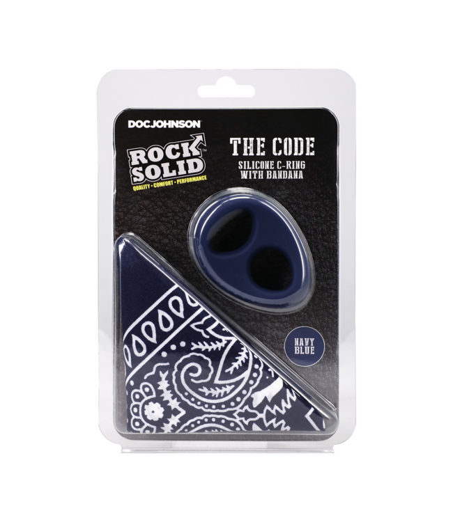 Doc Johnson The Code Navy Blue Silicone Cock Ring & Bandana Set for Ultimate Comfort
