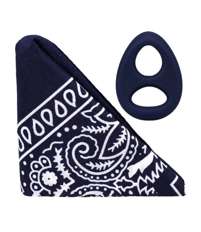 Doc Johnson The Code Navy Blue Silicone Cock Ring & Bandana Set for Ultimate Comfort