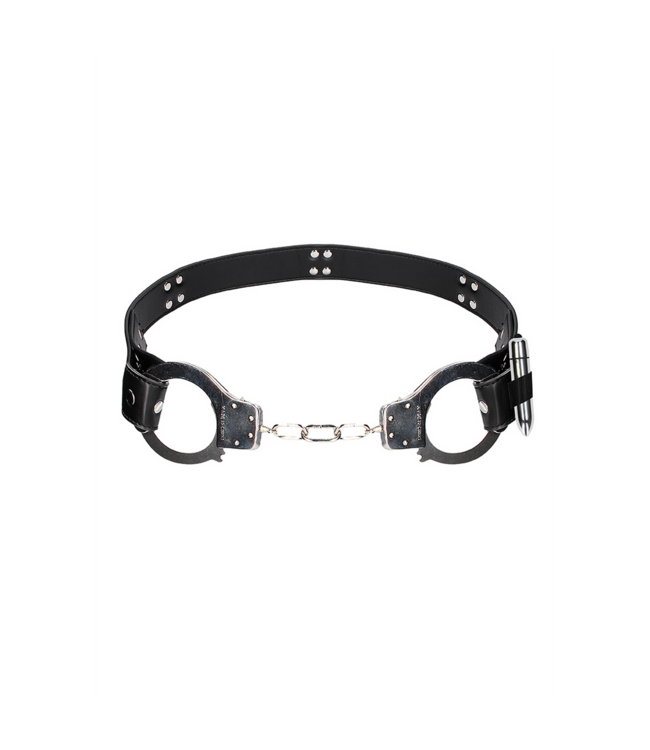 Ouch! Verstellbarer Bondage-Manschettenriemen mit stabilen Ringen - Schwarz