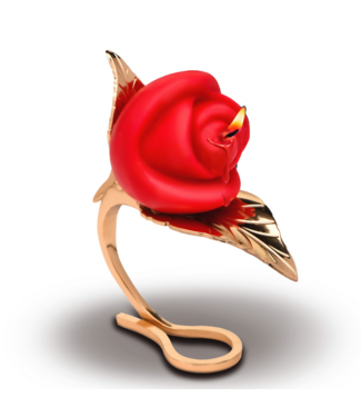 XR Brands Burning Passion Rose Candle with Elegant Golden Leaf Holder
