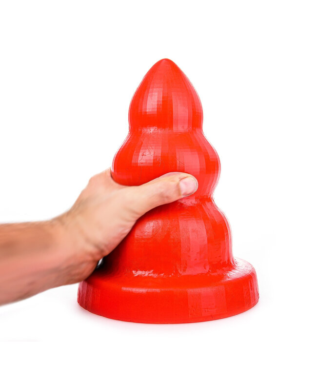 All Black Triple Pleasure M Red Butt Plug - Stylish 3-Bump Design, Safe Material