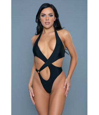 BeWicked Jordan Monokini Zwart M – Stijlvolle Asymmetrische Swimsuit met Ringdetail