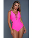 BeWicked Evie Neon Pink Cage Design Swimsuit with Deep Neckline - Small Size