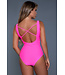 BeWicked Evie Neon Pink Cage Design Swimsuit with Deep Neckline - Small Size